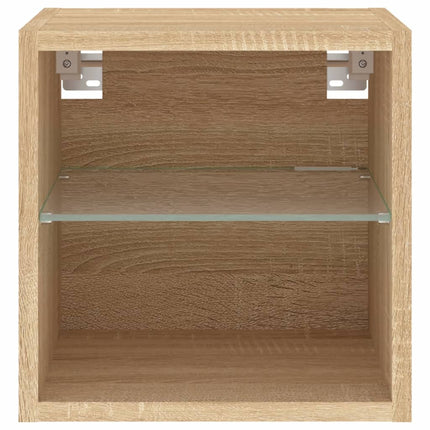 væghængt tv-bord med LED-lys 30x28,5x30 cm sonoma-eg