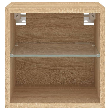 væghængte tv-borde 2 stk. med LED-lys 30x28,5x30 cm sonoma-eg