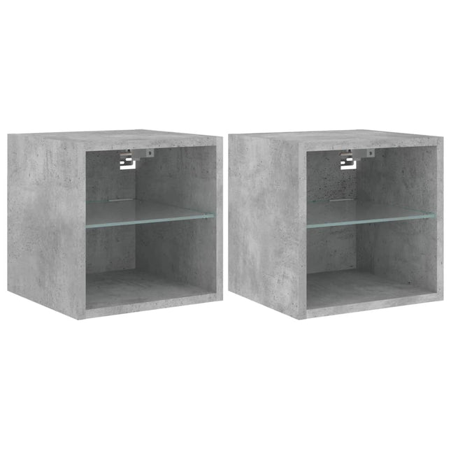 væghængte tv-borde 2 stk. med LED-lys 30x28,5x30 cm betongrå