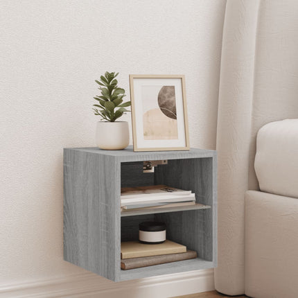 væghængt tv-bord med LED-lys 30x28,5x30 cm grå sonoma-eg