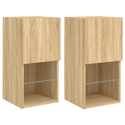 tv-borde med LED-lys 2 stk. 30,5x30x60 cm sonoma-eg