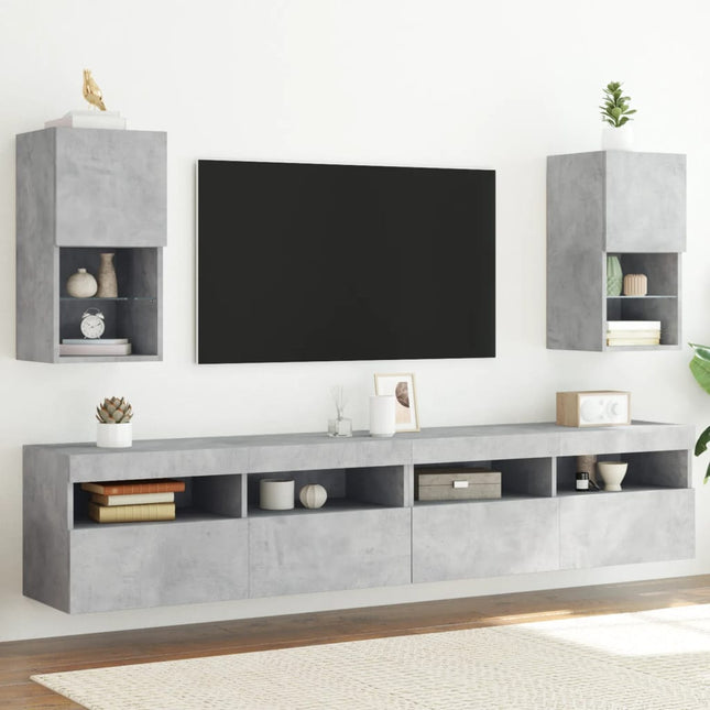 tv-borde med LED-lys 2 stk. 30,5x30x60 cm betongrå