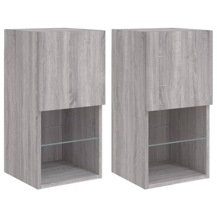 tv-borde 2 stk. med LED-lys 30,5x30x60 cm grå sonoma-eg