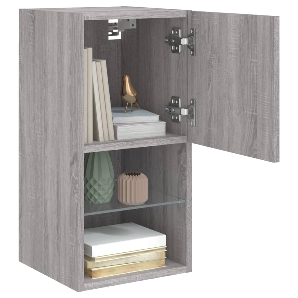 tv-borde 2 stk. med LED-lys 30,5x30x60 cm grå sonoma-eg