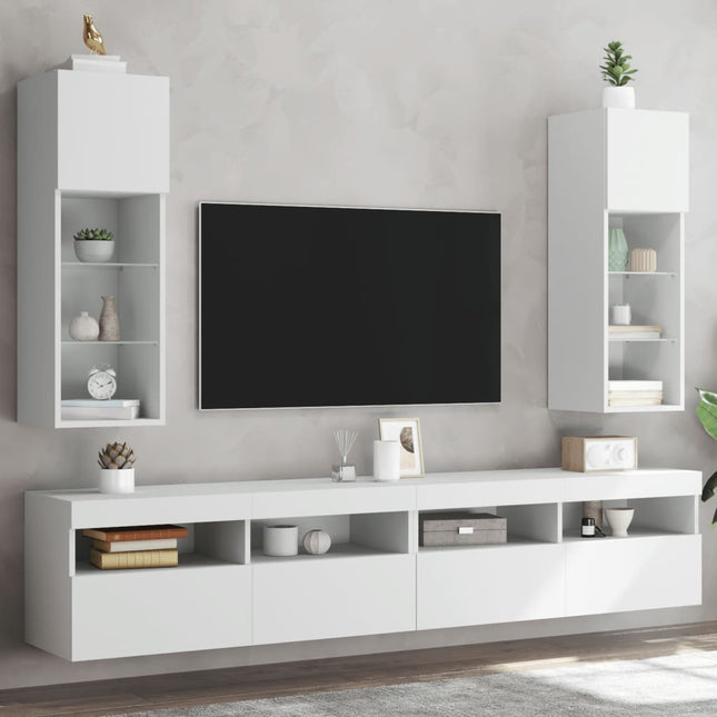 tv-borde 2 stk. med LED-lys 30,5x30x90 cm hvid