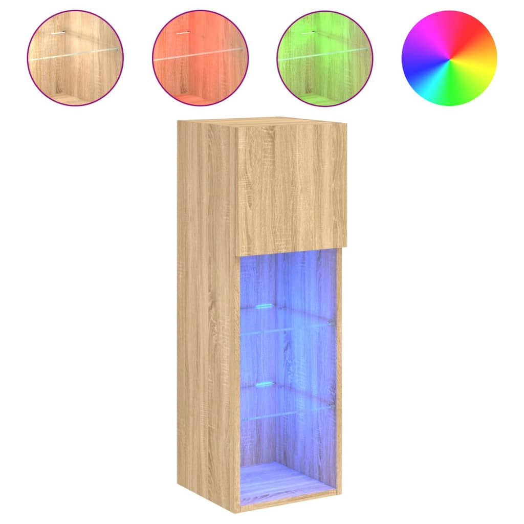 tv-bord med LED-lys 30,5x30x90 cm sonoma-eg
