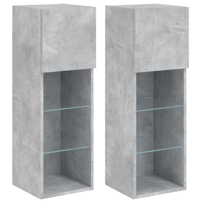 tv-borde 2 stk. med LED-lys 30,5x30x90 cm betongrå