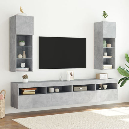 tv-borde 2 stk. med LED-lys 30,5x30x90 cm betongrå