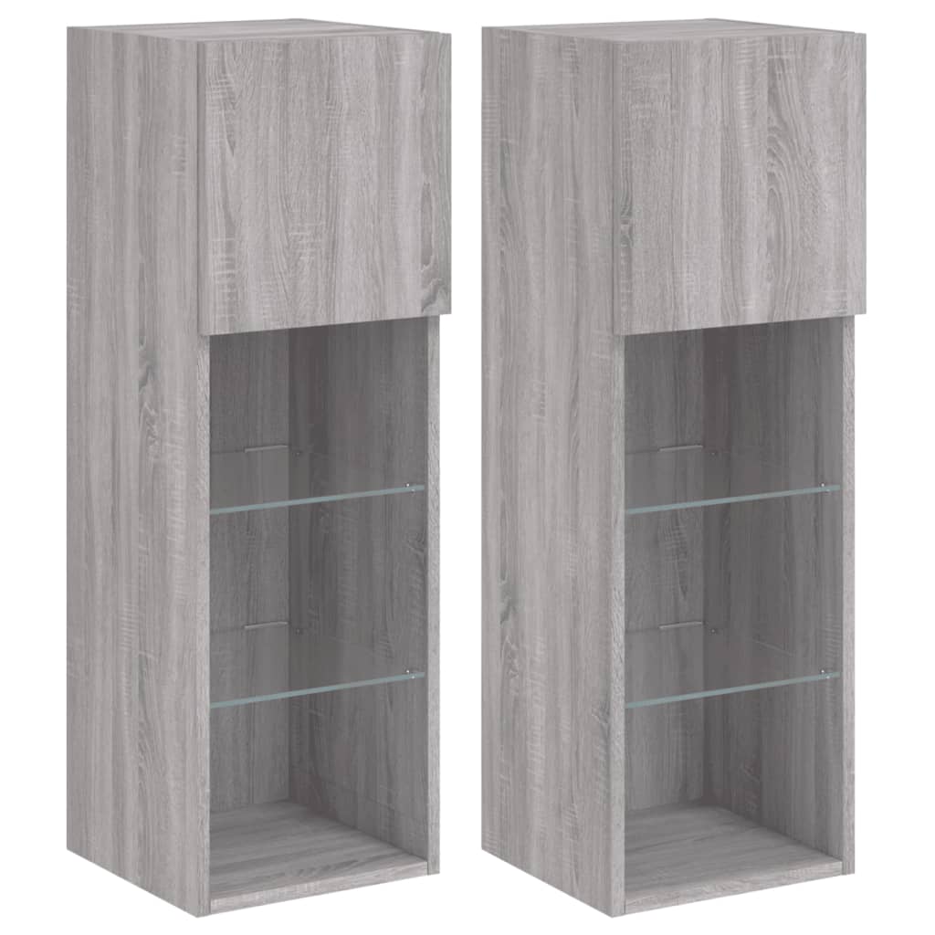tv-borde 2 stk. med LED-lys 30,5x30x90 cm grå sonoma-eg