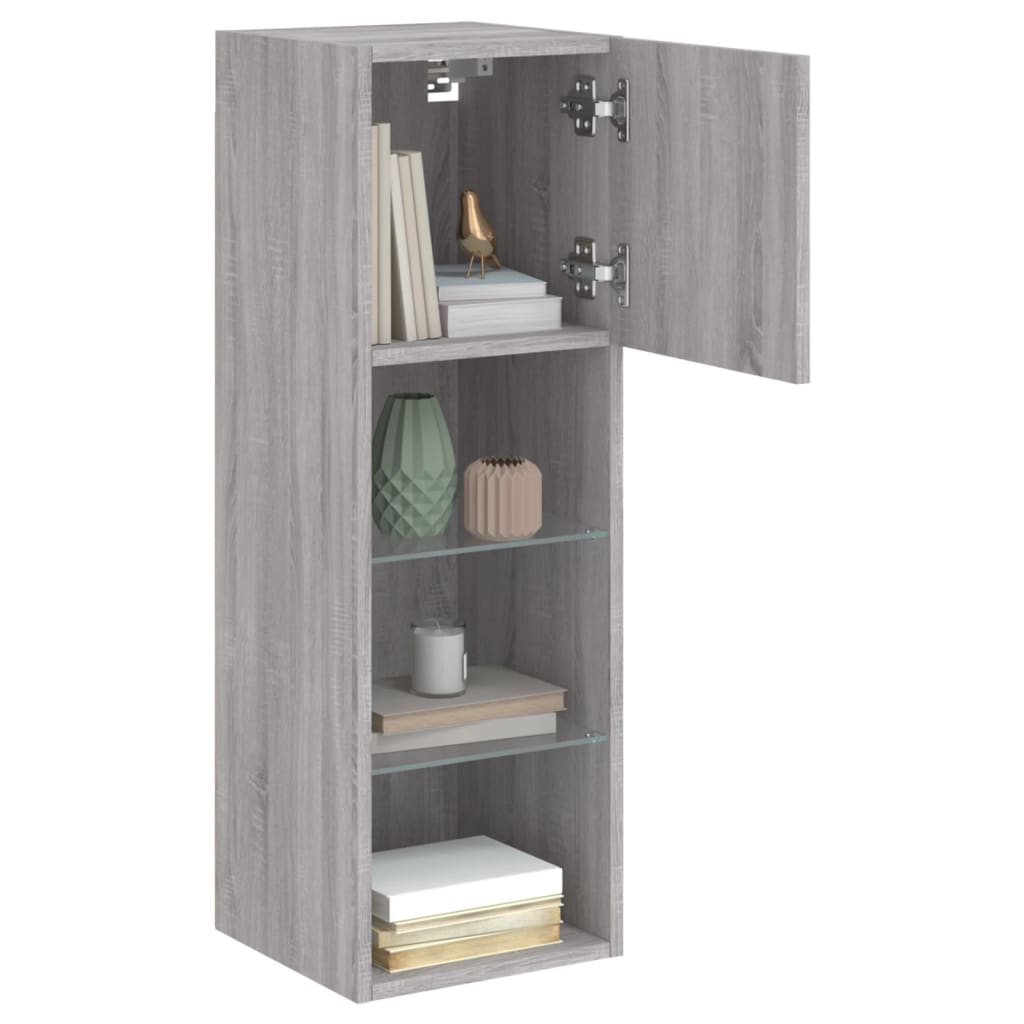 tv-borde 2 stk. med LED-lys 30,5x30x90 cm grå sonoma-eg