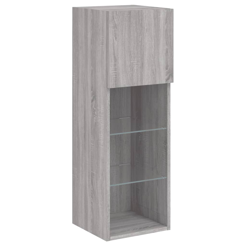tv-borde 2 stk. med LED-lys 30,5x30x90 cm grå sonoma-eg