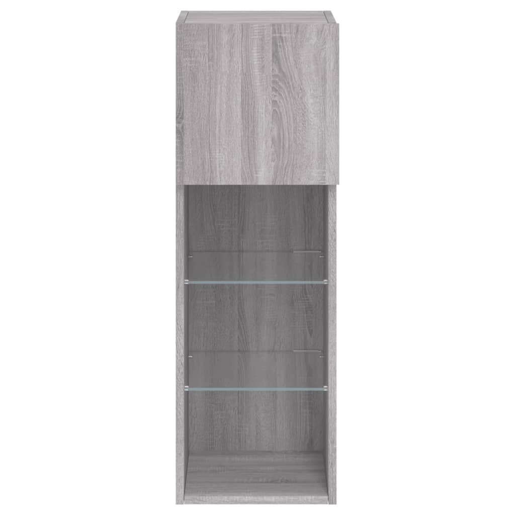 tv-borde 2 stk. med LED-lys 30,5x30x90 cm grå sonoma-eg