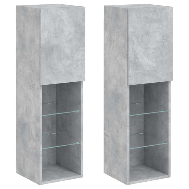 tv-borde 2 stk. med LED-lys 30,5x30x102 cm betongrå