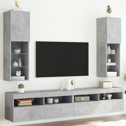 tv-borde 2 stk. med LED-lys 30,5x30x102 cm betongrå