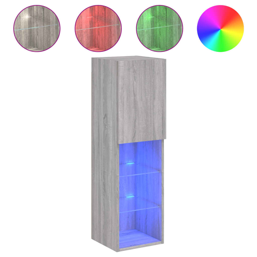 tv-borde 2 stk. med LED-lys 30,5x30x102 cm grå sonoma-eg