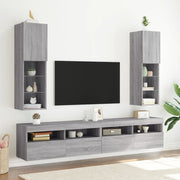 tv-borde 2 stk. med LED-lys 30,5x30x102 cm grå sonoma-eg