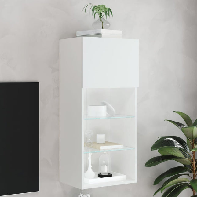 tv-bord med LED-lys 40,5x30x60 cm hvid