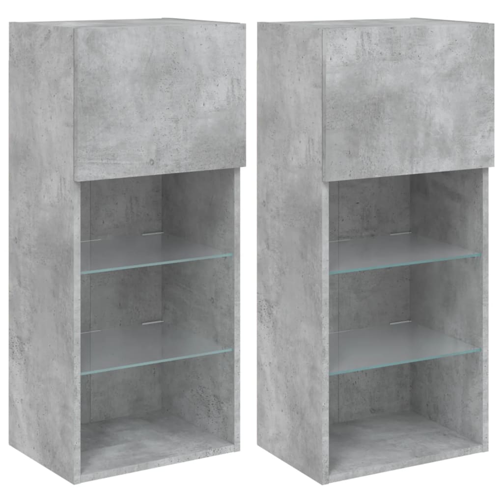 tv-borde med LED-lys 2 stk. 40,5x30x90 cm betongrå