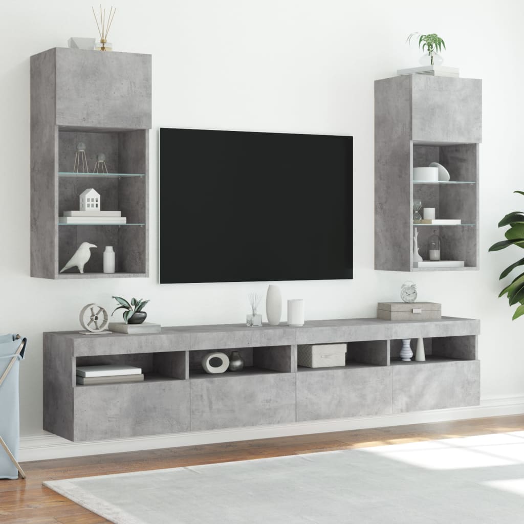 tv-borde med LED-lys 2 stk. 40,5x30x90 cm betongrå