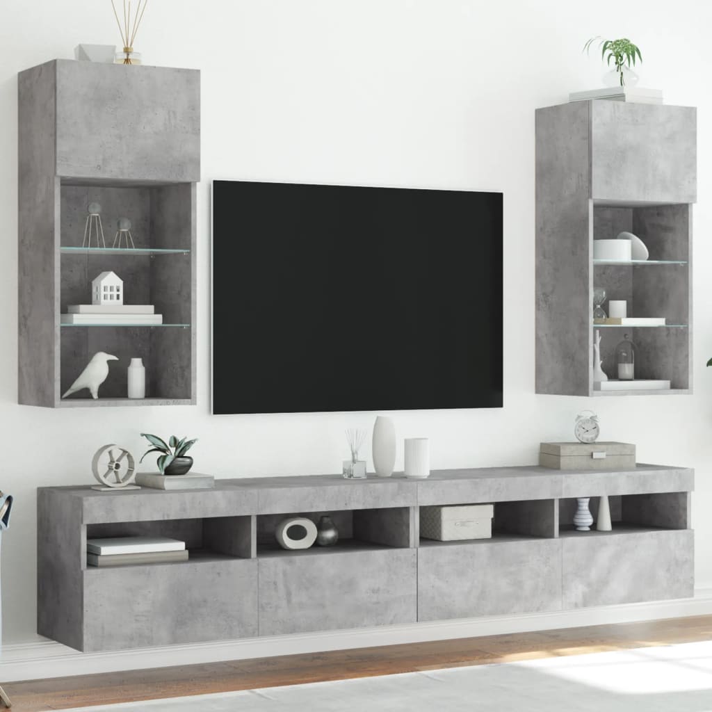 tv-borde med LED-lys 2 stk. 40,5x30x90 cm betongrå
