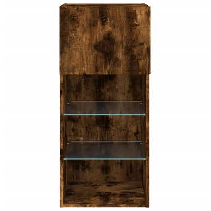 tv-borde med LED-lys 2 stk. 40,5x30x90 cm røget egetræsfarve