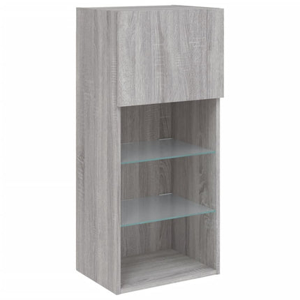 tv-borde 2 stk. med LED-lys 40,5x30x90 cm grå sonoma-eg