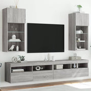 tv-borde 2 stk. med LED-lys 40,5x30x90 cm grå sonoma-eg