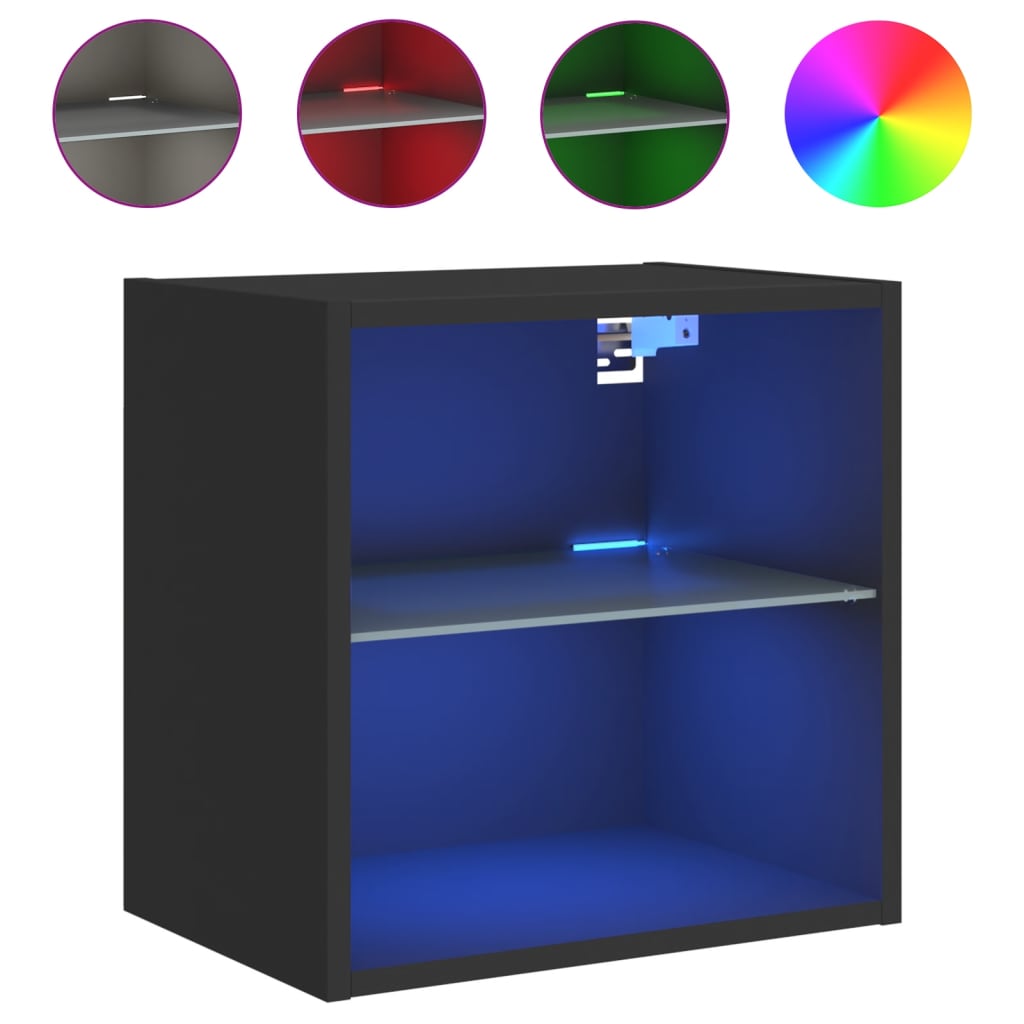 sengebord med LED-lys væghængt sort