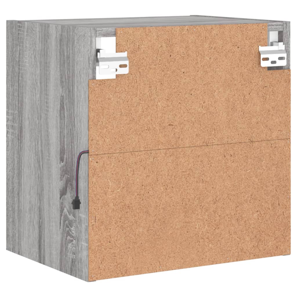 sengebord med LED-lys væghængt grå sonoma-eg