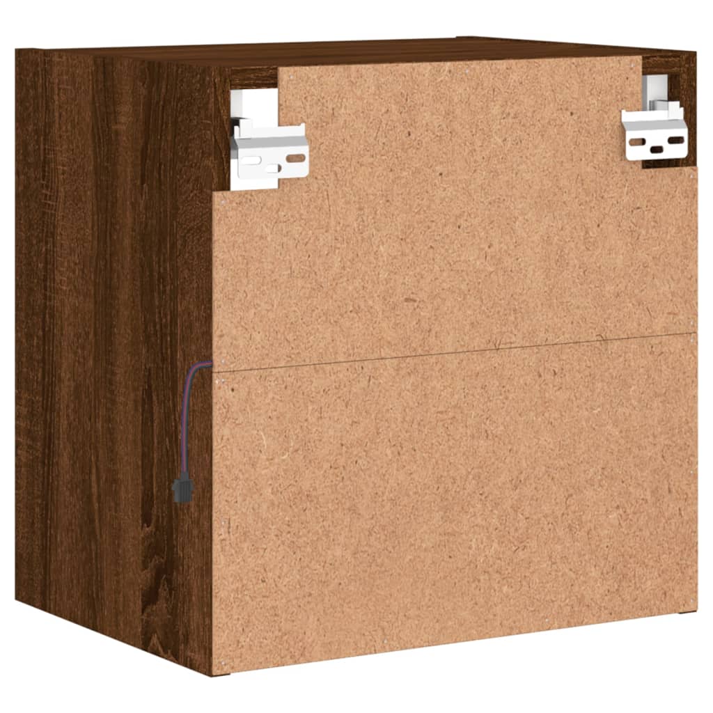 sengebord med LED-lys væghængt brun egetræsfarve