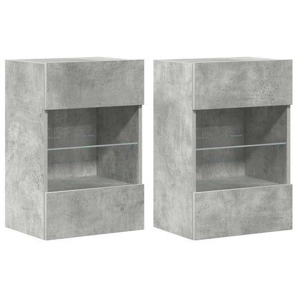 væghængte skabe til TV 2 stk. med LED-lys 40x30x60,5 cm betongrå