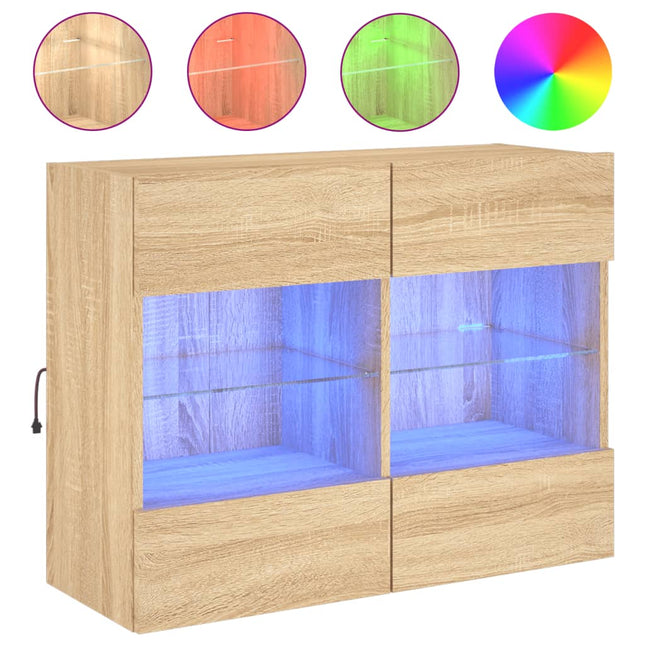 væghængt tv-bord med LED-lys 78,5x30x60,5 cm sonoma-eg