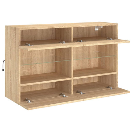 væghængt tv-bord med LED-lys 98,5x30x60,5 cm sonoma-eg