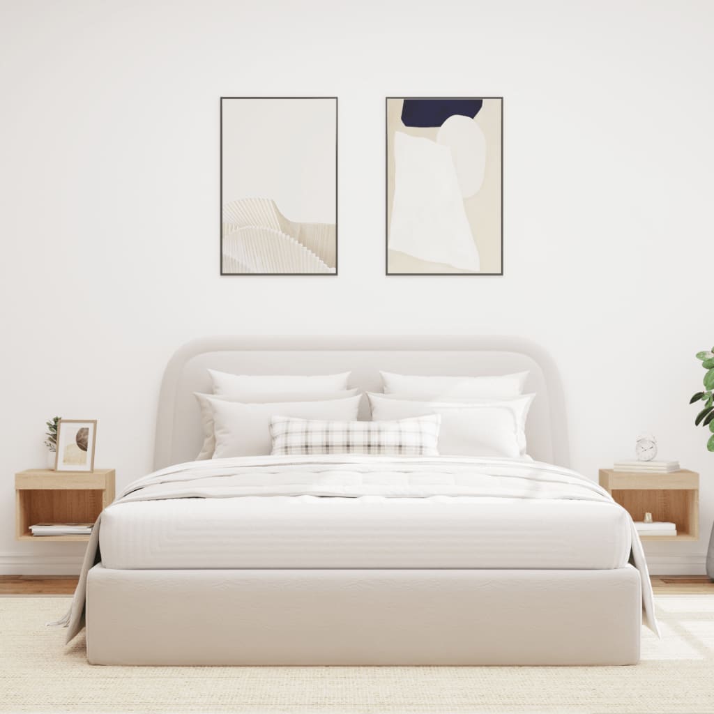 sengebord 2 stk. med LED-lys væghængt sonoma-eg