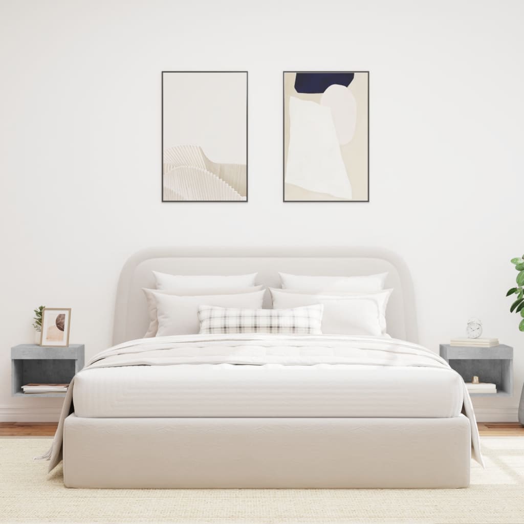 sengeborde 2 stk. med LED-lys væghængt betongrå