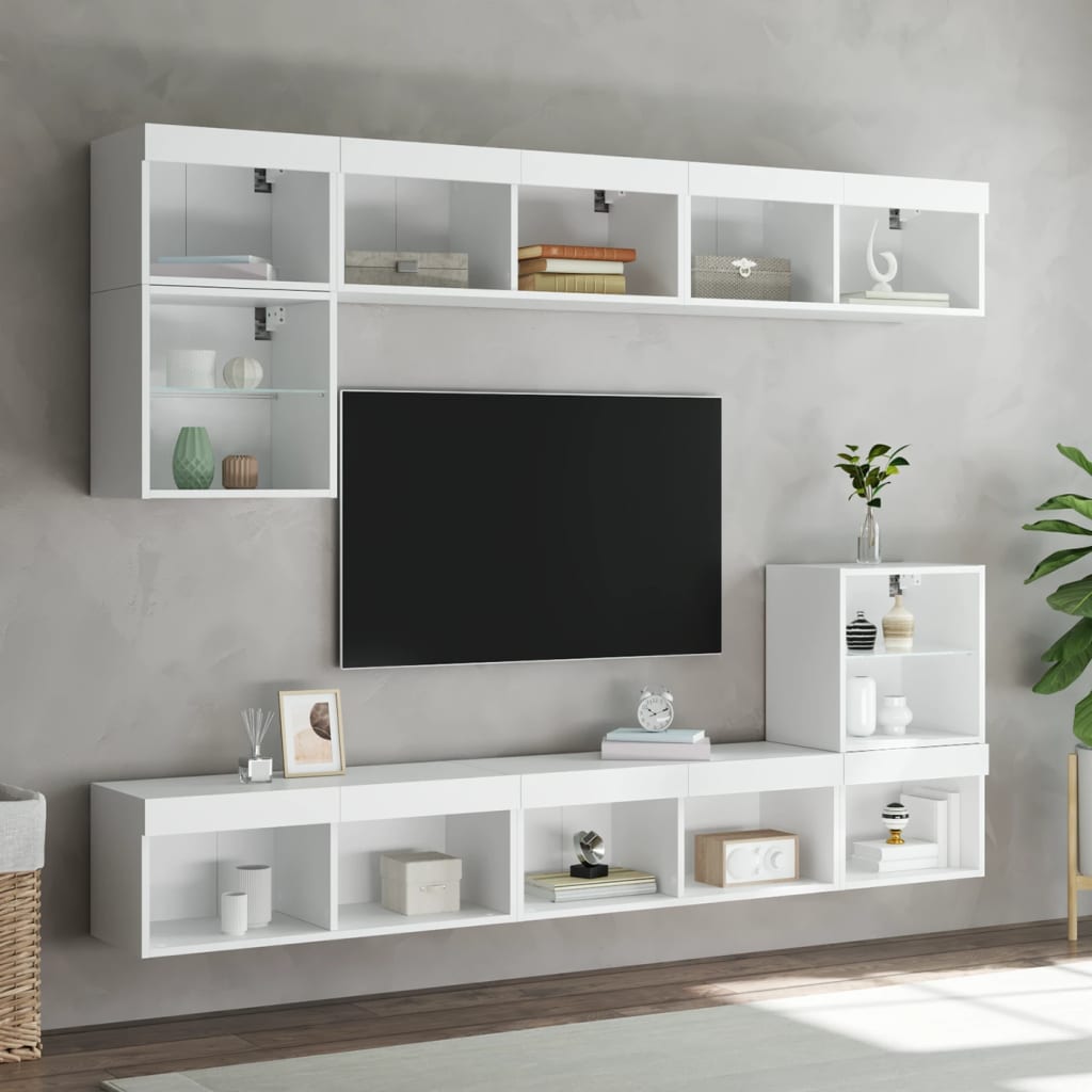tv-borde 2 stk. med LED-lys 80x30x30 cm hvid