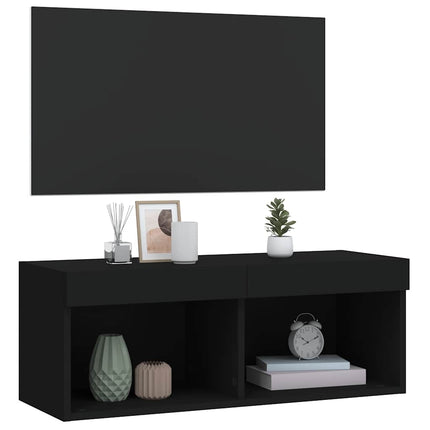 tv-bord med LED-lys 80x30x30 cm sort