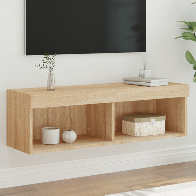 tv-bord med LED-lys 100x30x30 cm sonoma-eg