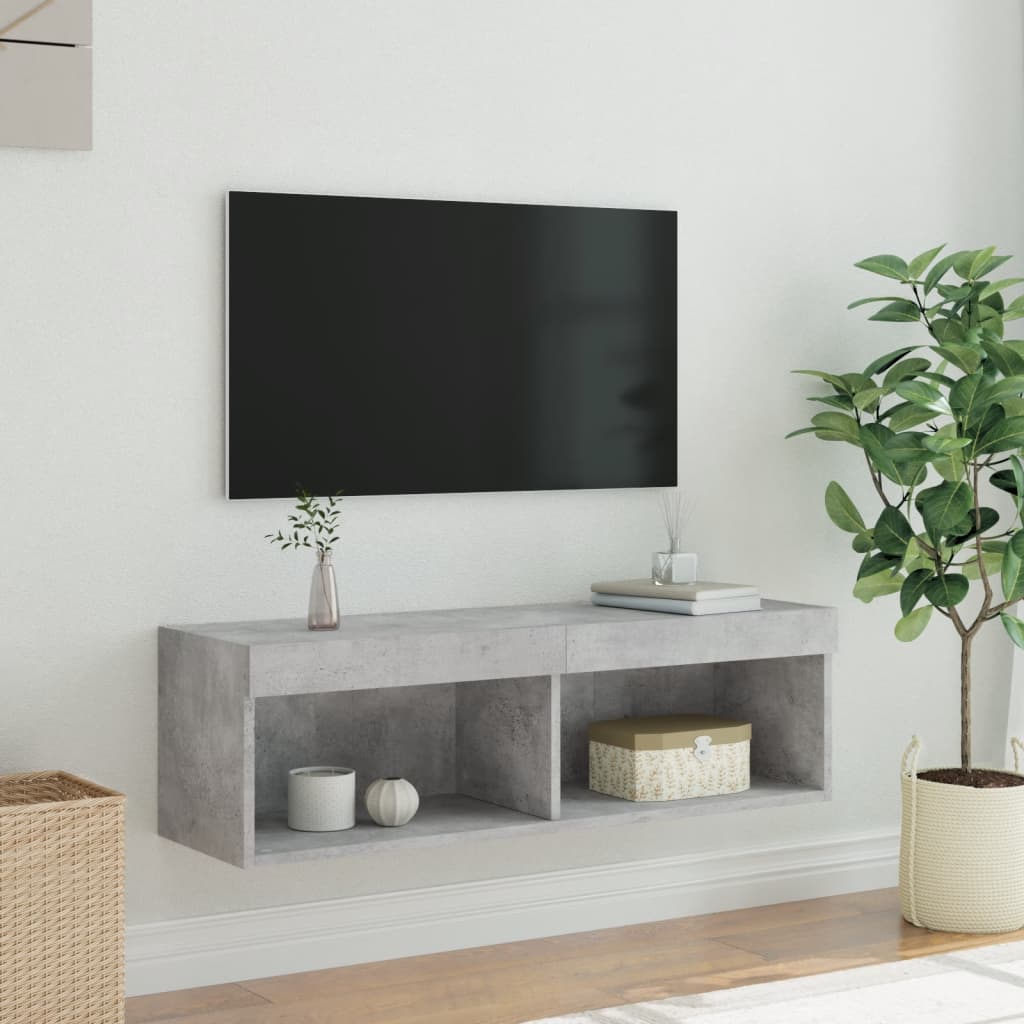 tv-bord med LED-lys 100x30x30 cm betongrå