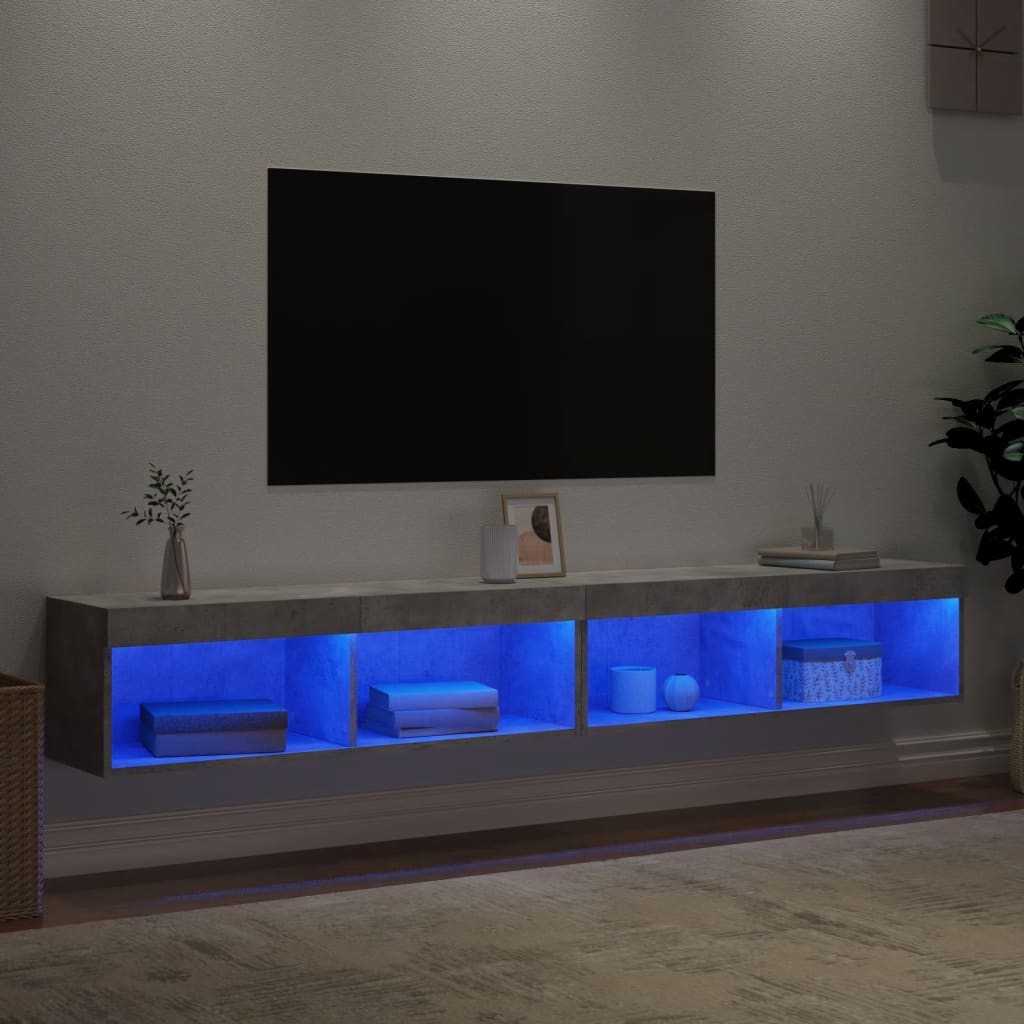 tv-borde 2 stk. med LED-lys 100x30x30 cm betongrå