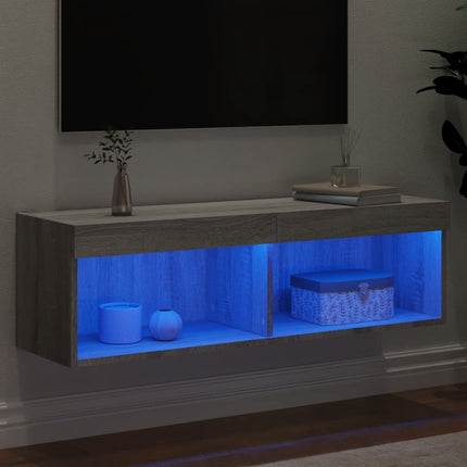 tv-bord med LED-lys 100x30x30 cm grå sonoma-eg