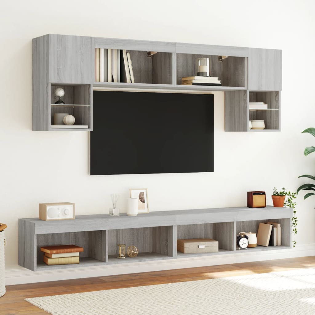 tv-bord med LED-lys 100x30x30 cm grå sonoma-eg