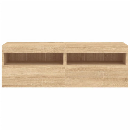 væghængte tv-borde 2 stk. med LED-lys 60x30x40 cm sonoma-eg