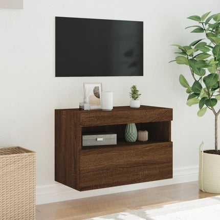 væghængt tv-bord med LED-lys 60x30x40 cm brun egetræsfarve
