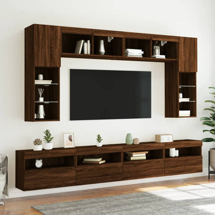 væghængt tv-bord med LED-lys 60x30x40 cm brun egetræsfarve