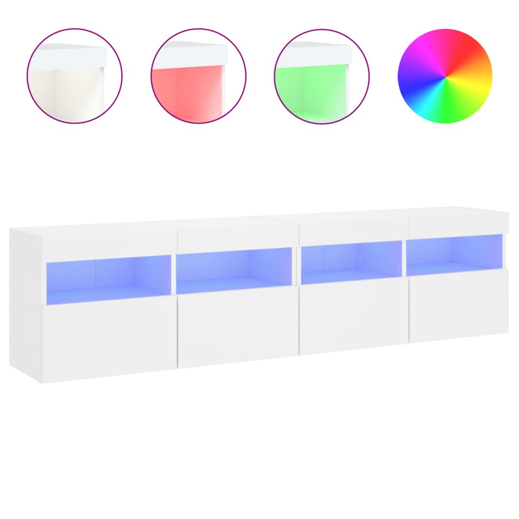 væghængte tv-borde 2 stk. med LED-lys 80x30x40 cm hvid