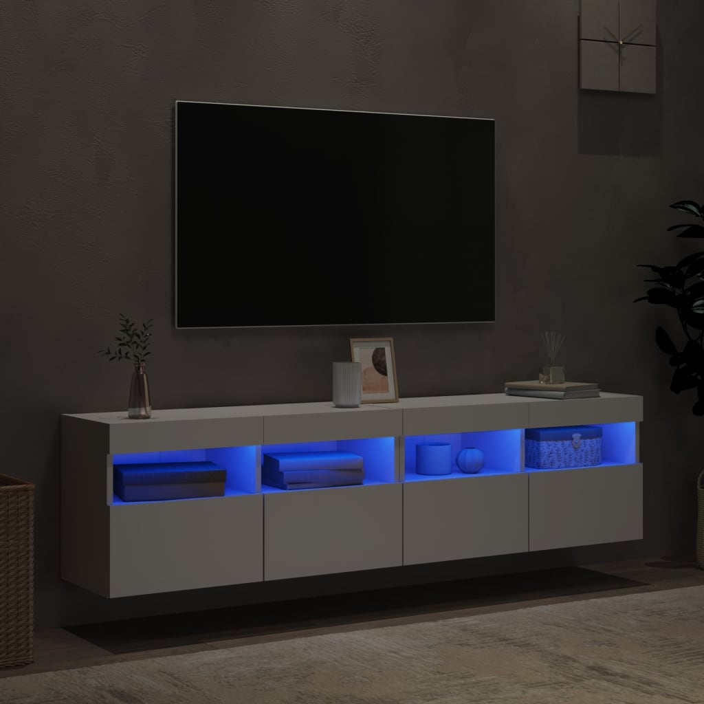 væghængte tv-borde 2 stk. med LED-lys 80x30x40 cm hvid