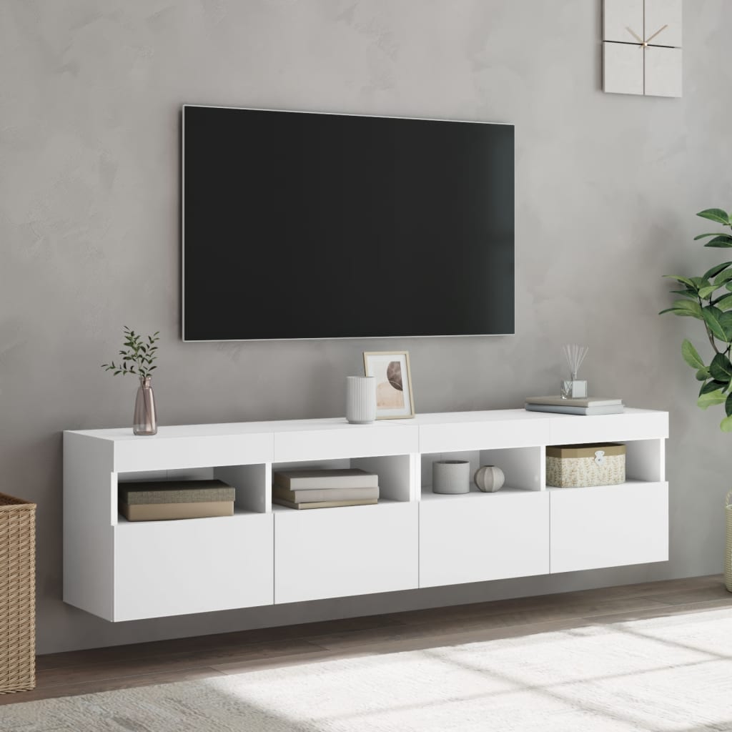 væghængte tv-borde 2 stk. med LED-lys 80x30x40 cm hvid