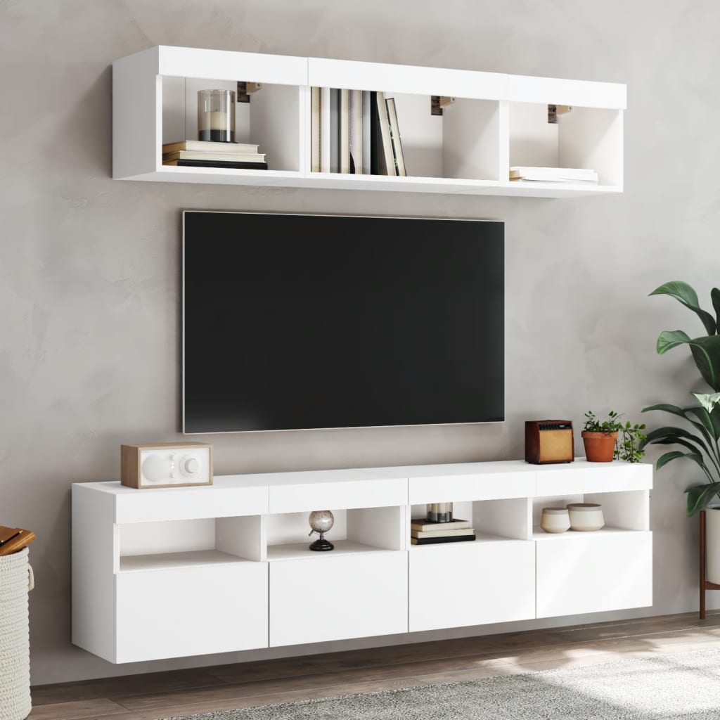 væghængte tv-borde 2 stk. med LED-lys 80x30x40 cm hvid