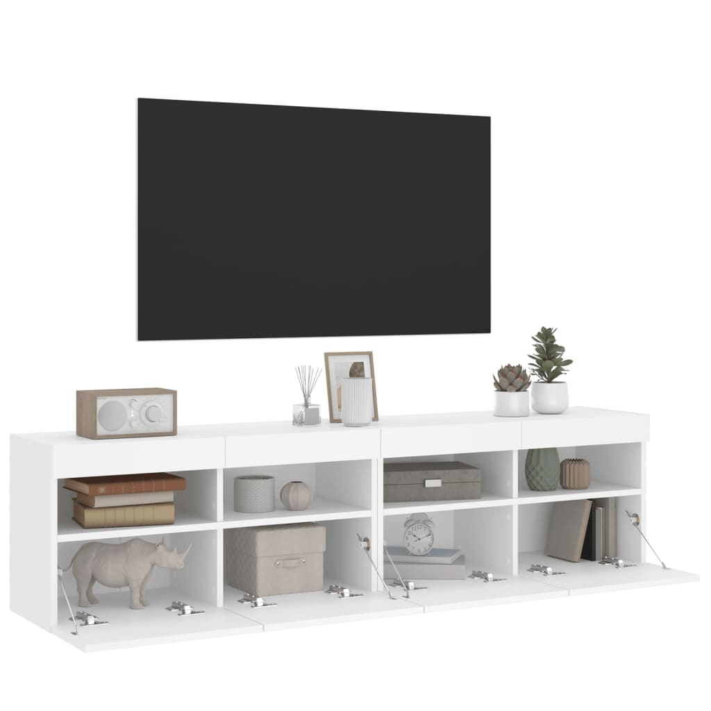 væghængte tv-borde 2 stk. med LED-lys 80x30x40 cm hvid